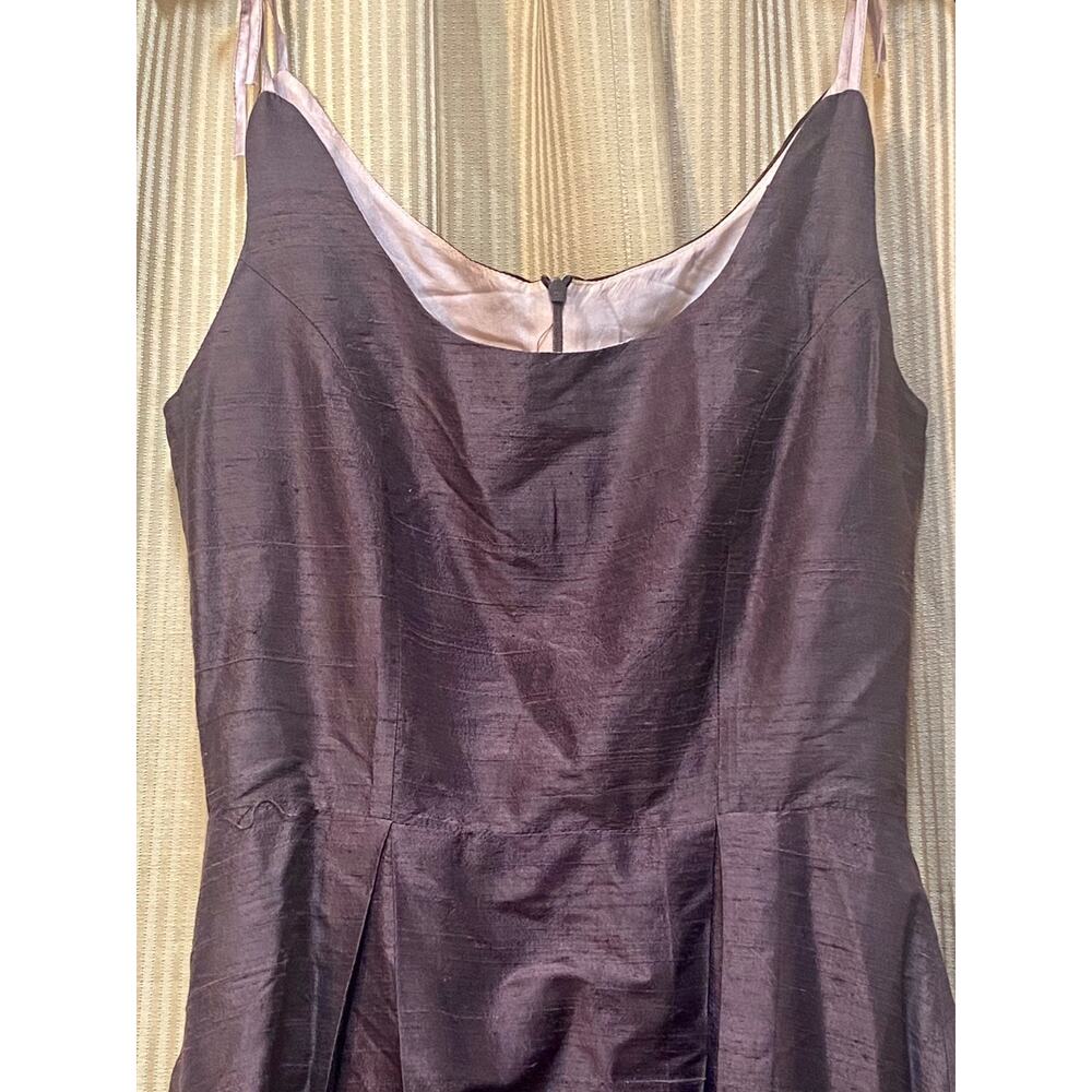 Lena Medoyeff Silk Midi Dress Women's Size SM Brown Pink Tie Straps - Picture 2 of 11